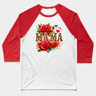 Red Rose Leopard Mama Baseball T-Shirt